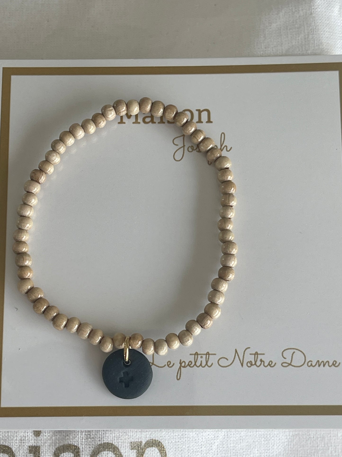 BRACELET PAMPILLE CERAMIQUE NOIRE PETIT NOTRE DAME ROND & PERLES BOIS