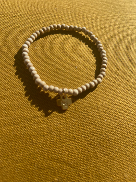 BRACELET PLAQUÉ OR PAMPILLE PETIT NOTRE DAME & PERLES BOIS