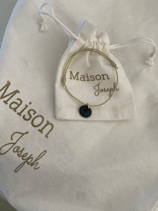 BRACELET PAMPILLE CERAMIQUE NOIRE CROIX NOTRE DAME ROND & LIEN REGLABLE ELASTIQUE