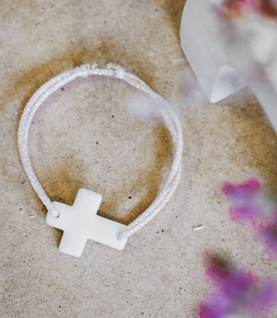 BRACELET CROIX CÉRAMIQUE NOTRE DAME BLANC & LIEN MOKUBA IRISE BLANC
