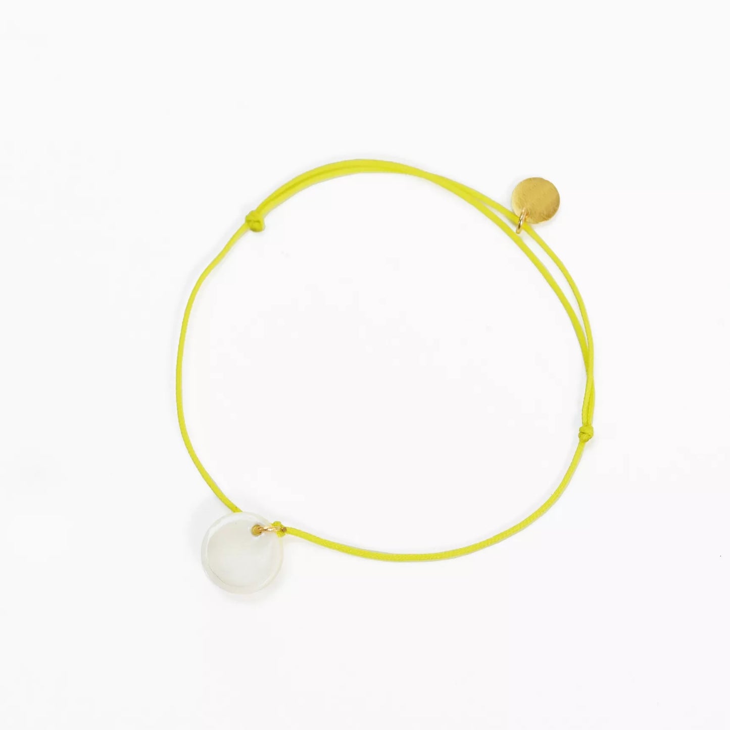 Bracelet Médaillon Croix cordon jaune fluo
