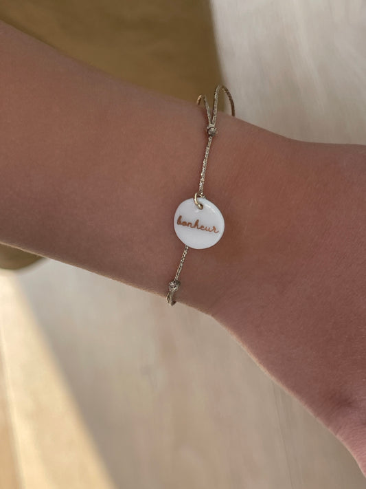Bracelet Médaillon Bonheur cordon doré