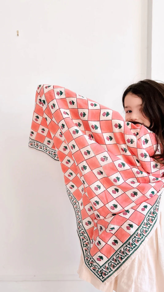 FOULARD FLO PINK 100 CM Maison Augustin