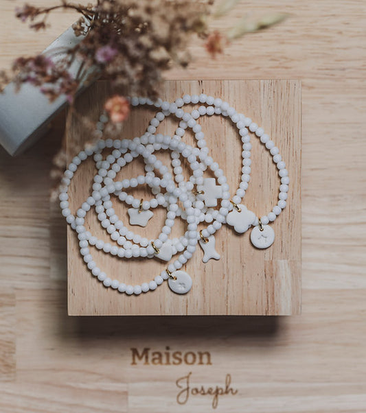 Bracelet Perle Agate Blanche Céramique Petit Notre Dame rond
