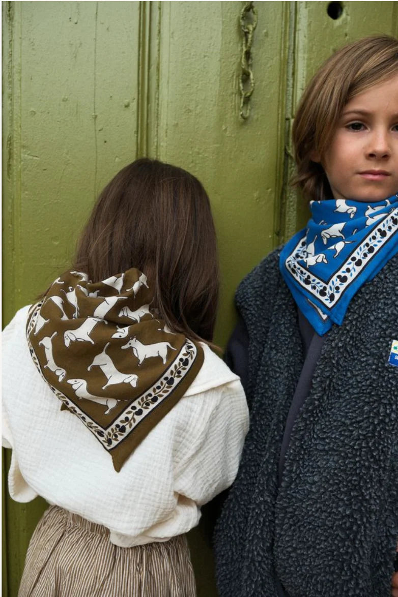 FOULARD BÉBÉ ENFANT 50cm TECKEL KAKI Maison Augustin