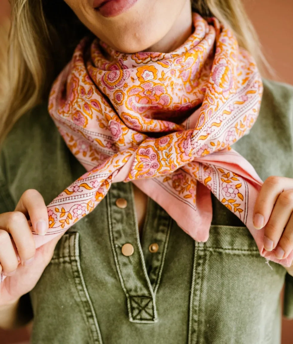 Grand foulard Indien - Garda Pop Pink atelier Bindi