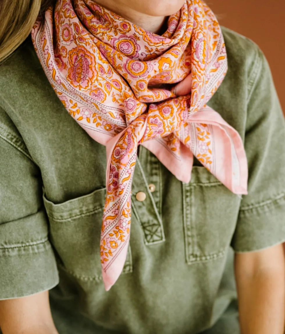 Grand foulard Indien - Garda Pop Pink atelier Bindi