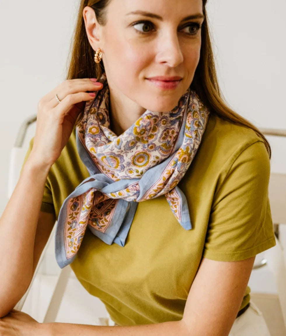 Grand foulard Indien - Garda Bleuet atelier Bindi