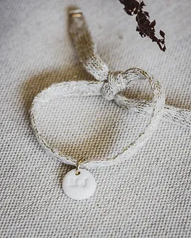 Bracelet céramique blanche Petit Joseph et coton recyclé beige