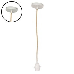 Suspension douille blanche 110cm câble corde naturelle rosace